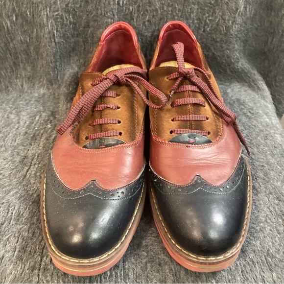 BRAKO SHOES Sz 40 Colour Block Brogue Oxfords Wingtip Lace  Up Leather Shoes - Picture 2 of 8